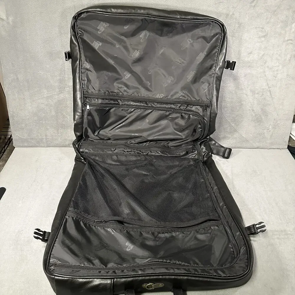 GoDaddy Bowl Black Leather Garment Bag Suit Travel Carry On Shoulder Case
